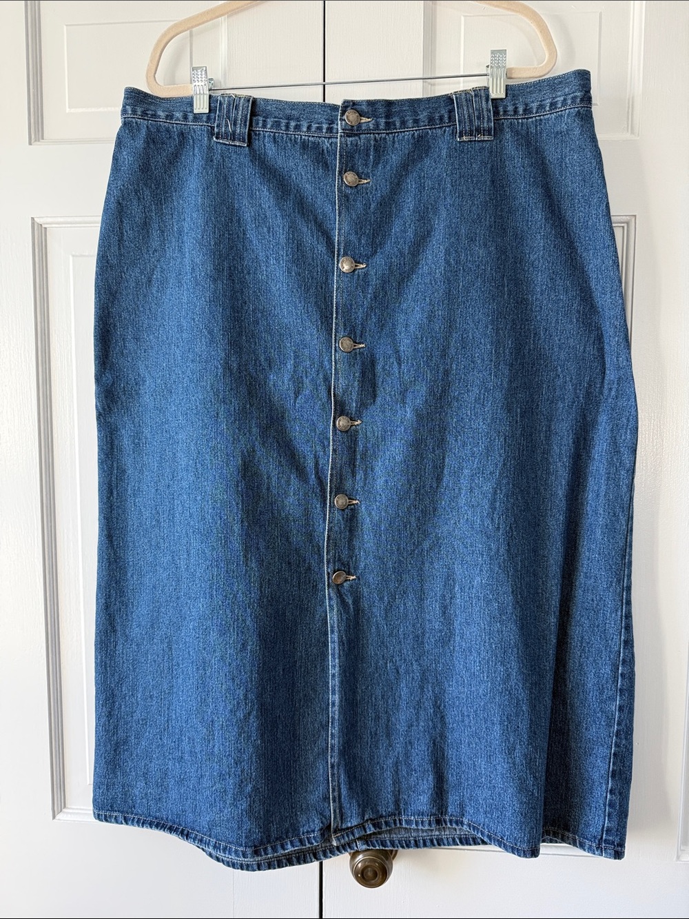 Blassport Woman Vintage Classic Button-Front Blue Denim Skirt - Women 20 W 70s